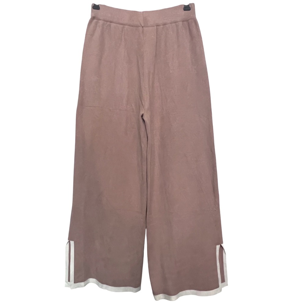 Womens Wide Leg Knit Lounge Pants Med Pink Viscose Nylon PBT Trimmed Side Slits - Picture 2 of 8